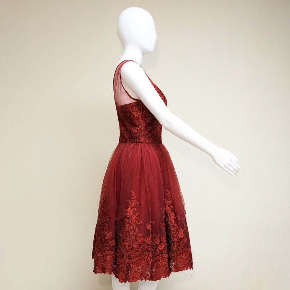 CHI CHI London Fiery Red Fit & Flare Dress w/ Full Tulle Skirt - Picture 4 of 9